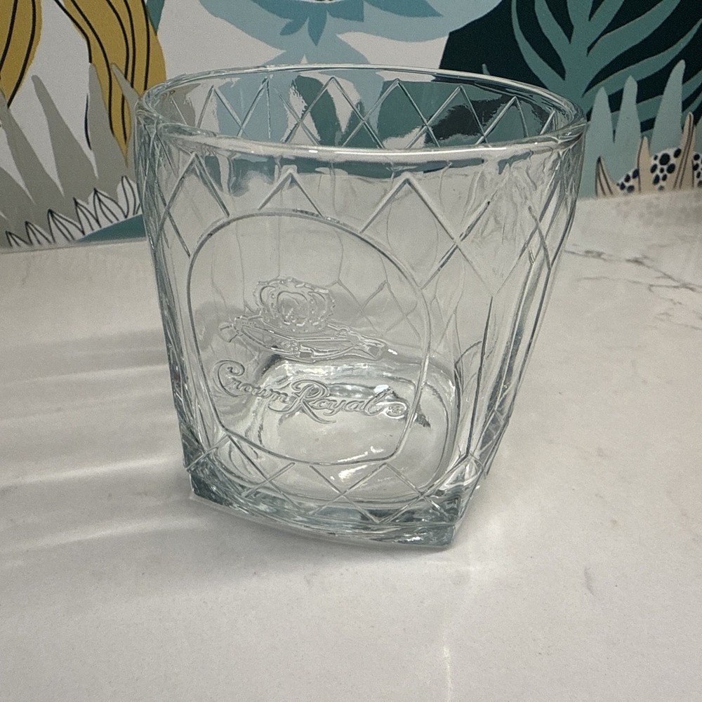 Crown Royal Glass Tumbler Embossed Diamond Pattern Canadian Whiskey On The Rocks